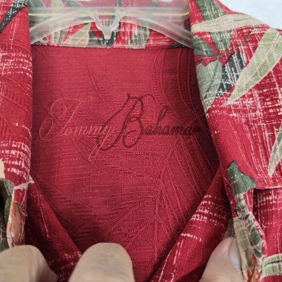 Tommy Bahama Shirt Mens Medium Red Silk Hawaiian Aloha Floral Tropical Camp - Picture 7 of 13